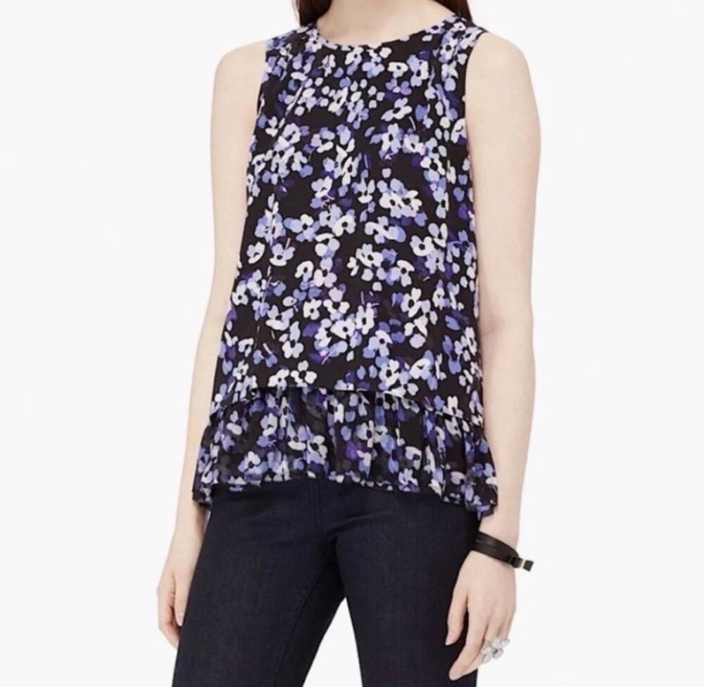 Kate Spade Purple Silk Hydrangea Double Layer Sleeveless Blouse Size S